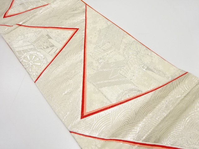 アンティーク　御所車に荒波模様織出し袋帯（着用可）